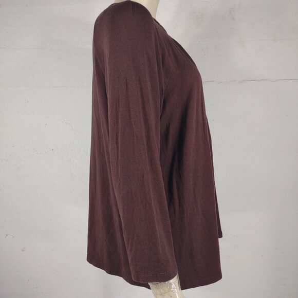 Garnet Hill brown pleated neck long sleeve shirt blouse ladies size Large - Picture 3 of 7